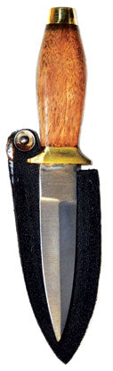 Wolf Moon Azure wood handled athame with polished wooden grip and brass pommel in black sheath