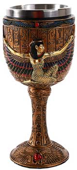 Decorative Isis chalice for rituals featuring intricate designs and a detailed winged goddess figure