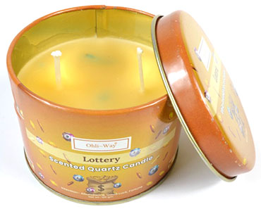 Loteria lottery candle for luck scented quartz candle in decorative brown tin from Wolfmoon.store