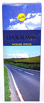 Open Roads incense sticks by Wolf Moon Azure in a scenic box featuring a blue sky and open road