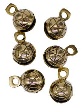 Set of six pentagram bell set crafted in gold tone for decorative and ritual use