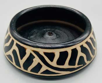 Handcrafted Wolf Moon Azure Peruvian incense burner for sticks and cones with unique decorative patterns