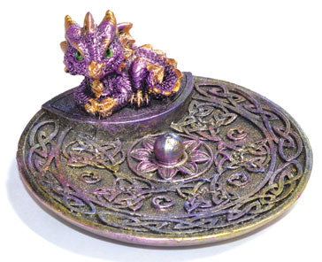 Purple dragon incense burner featuring a detailed dragon figurine atop an ornate base