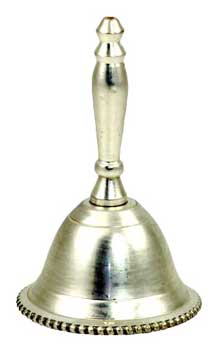 Silver altar bell for rituals with a decorative handle and a polished finish