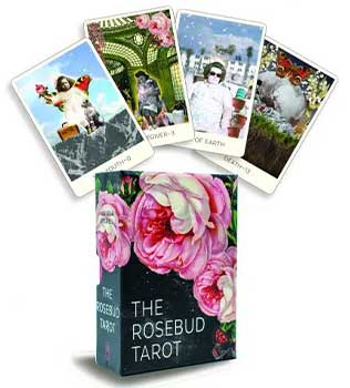 Rosebud Tarot deck with floral box and illustrated tarot cards featuring vibrant artwork