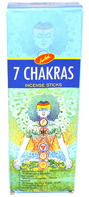 Wolf Moon Azure 7 chakra incense sticks with vibrant packaging featuring chakra illustrations