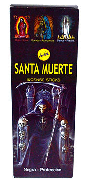 Santa Muerte incense sticks by Wolf Moon Azure featuring protective imagery and dark packaging