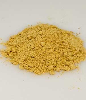 Siberian ginseng powder in a small pile on a white background for herbal remedies