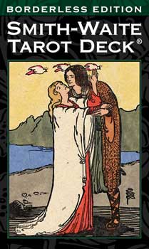 Smith-Waite Borderless tarot deck book featuring classic tarot card artwork with detailed figures