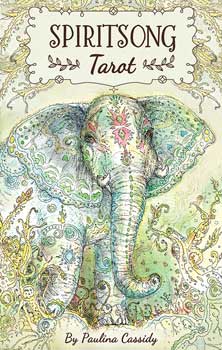 Spiritsong tarot deck book cover featuring an intricately illustrated elephant by Paulina Cassidy
