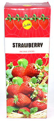 Strawberry incense sticks box featuring vibrant strawberries and green leaves for a refreshing aroma