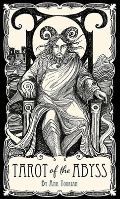 Illustrated cover of Tarot of the Abyss deck book featuring a horned figure seated on a throne