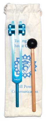 Throat chakra tuning fork from Wolf Moon Azure with a mallet and protective pouch for sound healing
