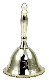 Triple moon altar bell in silver with ornate design for spiritual rituals and ceremonies