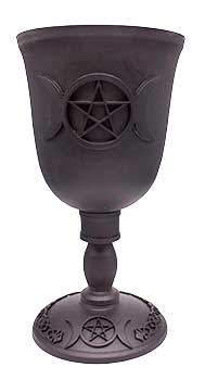 Wolf Moon Azure Triple Moon Chalice with Pentacle Design for Rituals and Celebrations