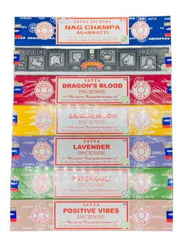 Variety incense stick set featuring Nag Champa, Dragon's Blood, Lavender, and more for soothing aromas