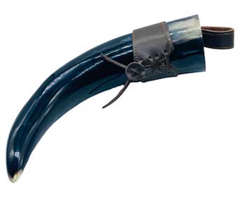 Wolf Moon Azure Viking drinking horn with leather strap for authentic medieval drinking experience