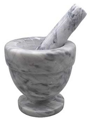 White marble mortar and pestle set by Wolf Moon Azure for grinding herbs and spices