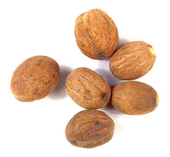 Whole nutmeg 2oz for sale from Wolf Moon Azure, showcasing natural brown nutmeg seeds.