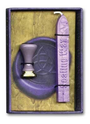 Wicca sealing wax kit with purple sealing wax and stamp for spiritual rituals