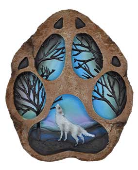 Wolf Paw Incense Burner by Wolf Moon Azure with intricate design and colorful forest scene