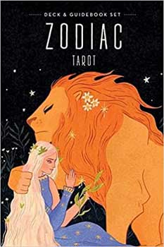 Zodiac Tarot deck and guidebook set featuring a mystical illustration of a woman and a lion